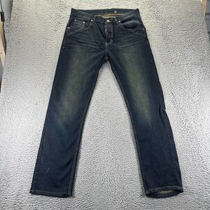Craze Jeans Men 36x31 Blue Cotton Denim Straight Leg Workwear Dark Wash Faded